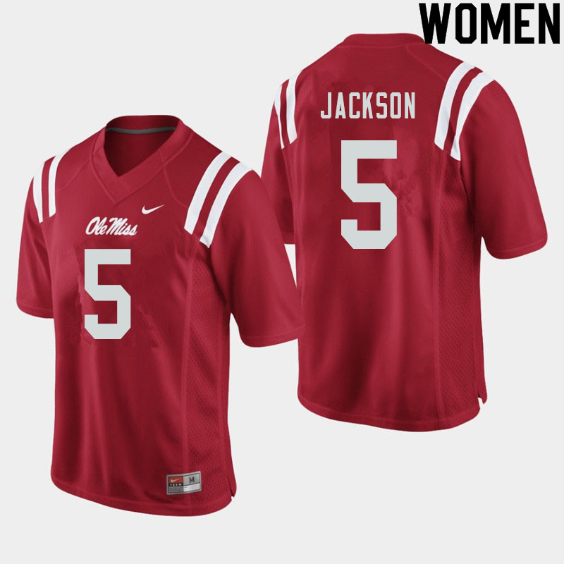 Women #5 Dannis Jackson Ole Miss Rebels College Football Jerseys Sale-Red - Click Image to Close